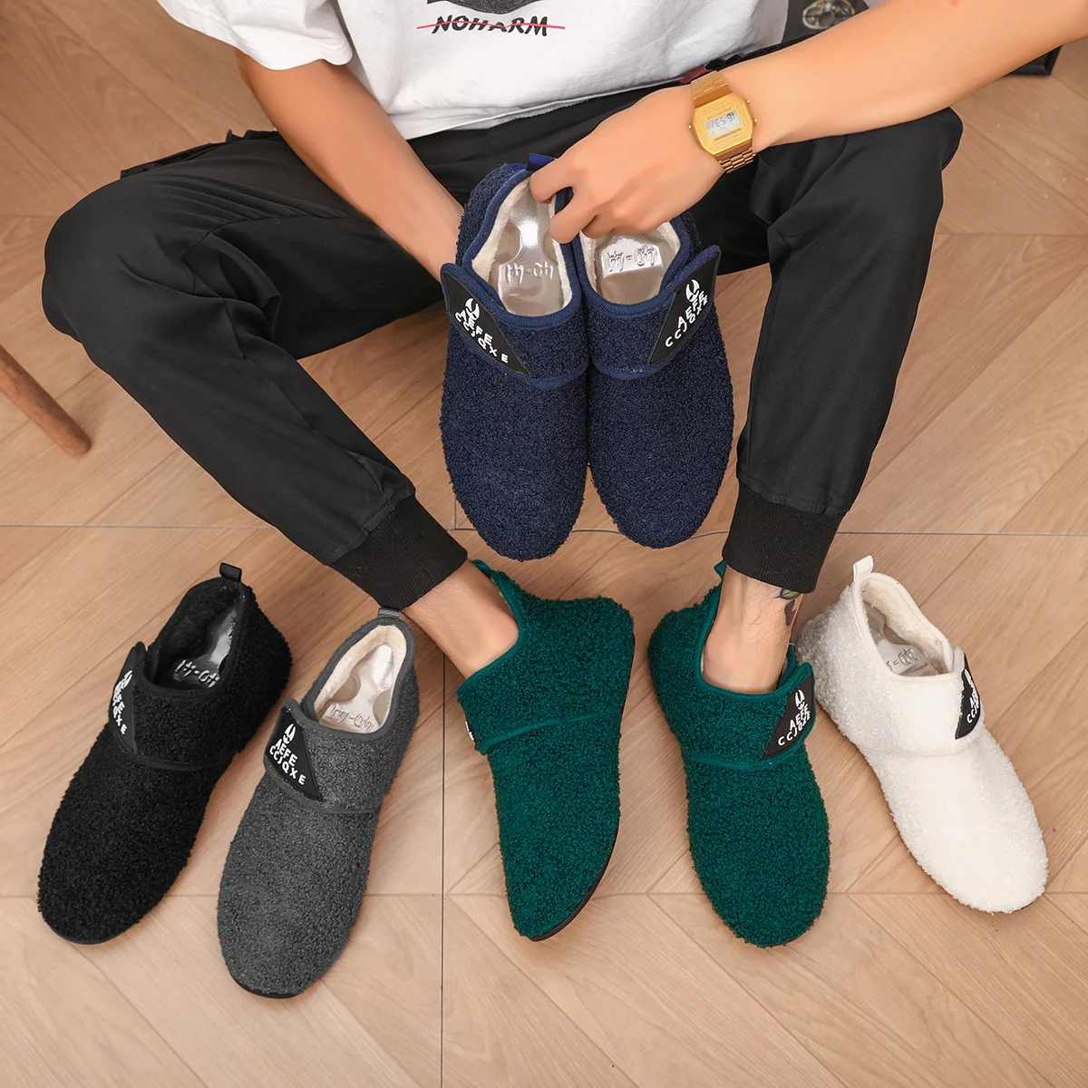 Herren-Plüsch-Hausschuhe mit Überlappendem Design - Winterwarme Indoor-Hausschuhe mit Plüschfutter und Fußgewölbestütze, Weicher Komfort – Detail 5