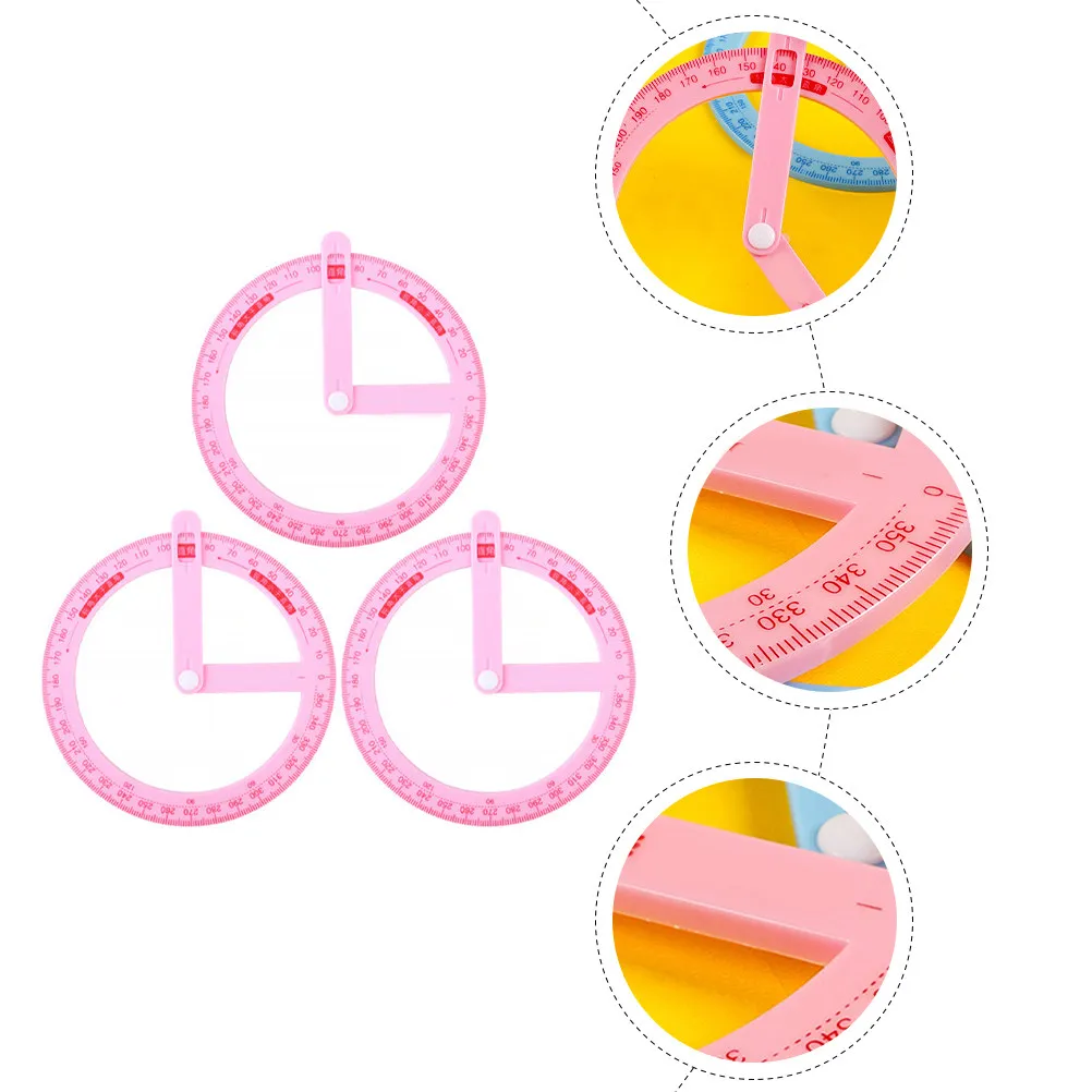 

3Pcs Active Angle Teaching Aids Plastic Protractors for School Use Clear Scale 360 Degree Rotary Protractor Math Supplies