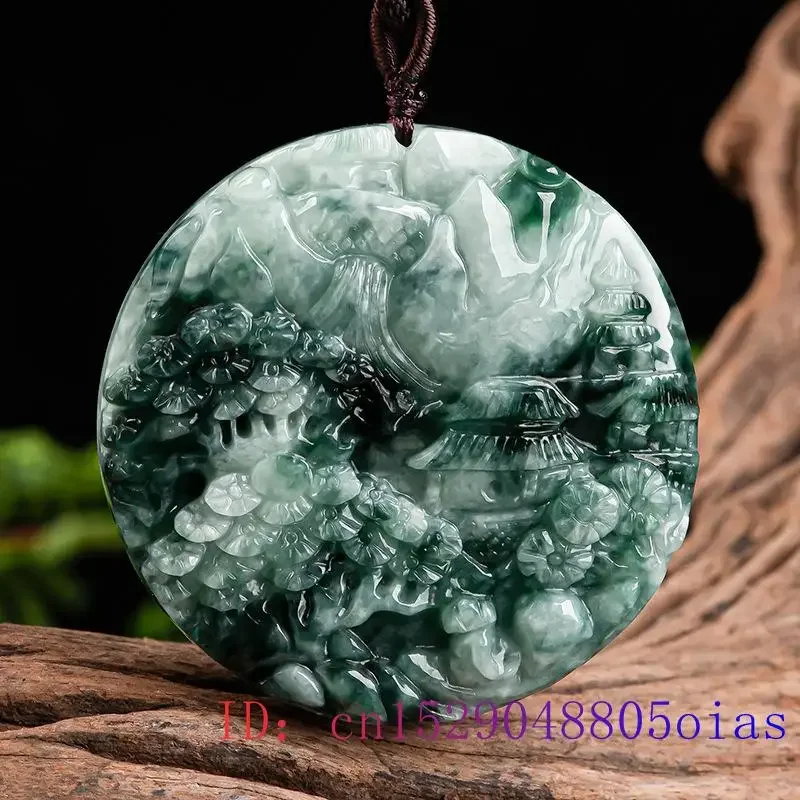 Imagem -02 - Jade Birmanês Paisagem Pingente Verde Luxo Pingentes Jadeite Pedra Preciosa Colar Talismans Designer Jóias Presente Natural