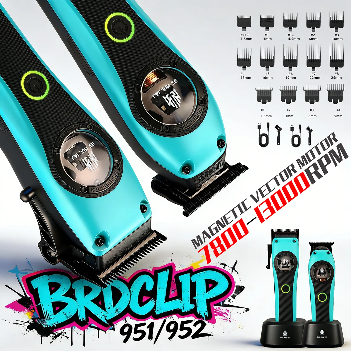 Professional Electric Hair Clipper and Hair Trimmer Magnetic Vector Motor 7800-13000RPM DLC Blade with Charging Dock Barber Shop
