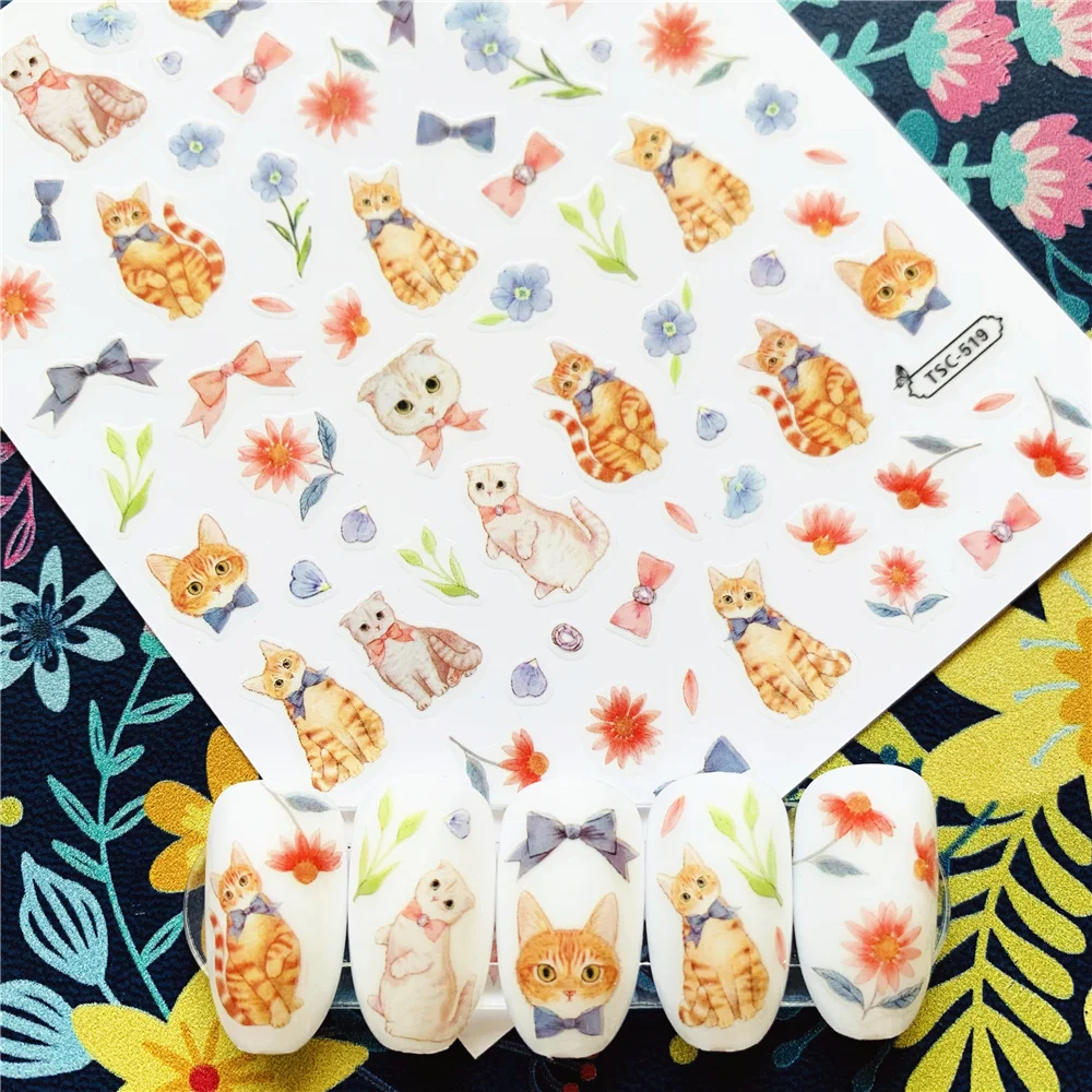 Newest TSC-519 Cute Cat series 3d nail art stickers decal template diy nail tool decoration