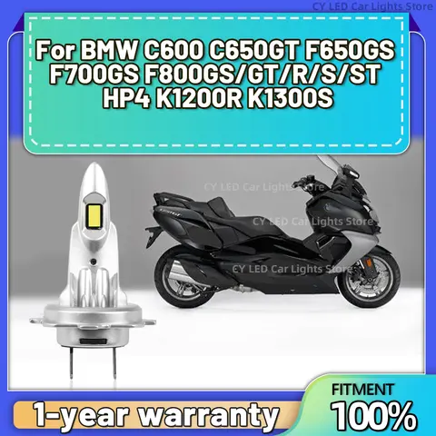 H7 LED 오토바이 헤드라이트 전구, 하이 로우 빔, BMW C600 C650GT F650GS F700GS F800GS/GT/R/S/ST HP4 K1200R K1300S, 12V, 6000K