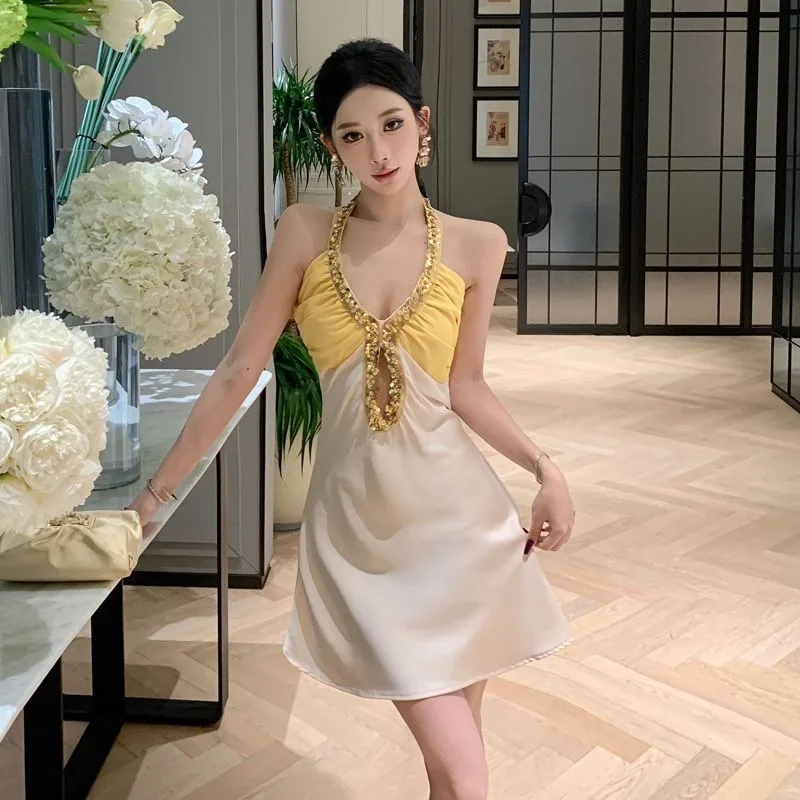 Femmes Mini robe été Sexy Club moulante découpe froncé Mini robes de soirée mode coréenne sans manches nuit réservoir robe courte