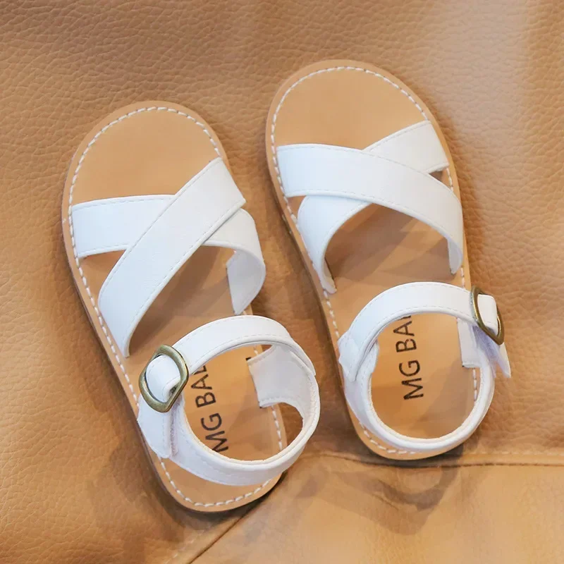 

Сандалии детские пляжные Нескользящие, мягкая проветриваемая обувь в римском стиле, модные однотонные, с перекрестными ремешками, для отдыха на открытом воздухе
