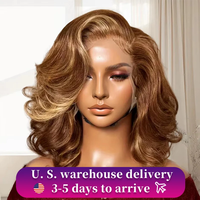 13x6 Honey Blonde Highlight Bouncy Loose Body Wave 6x6 Closure Glueless Loose Body Wave Wig 100% Human Hair