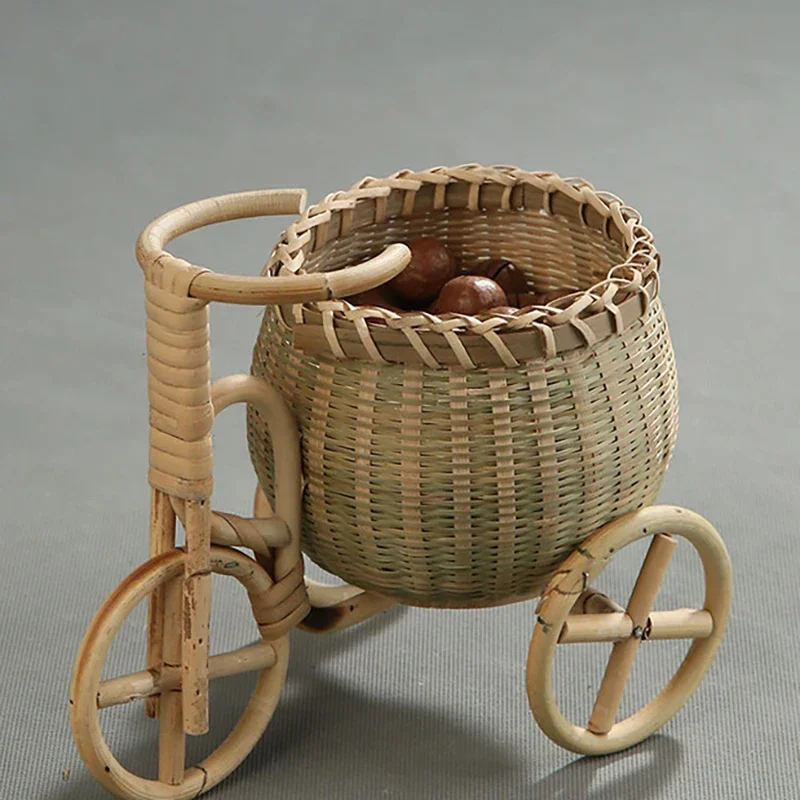 

Mini Bamboo Handmade Woven Wicker Straw Basket Rattan for Fruit Food Bread Organizer Bicycle Art Crafts Kitchen Desk Decoration