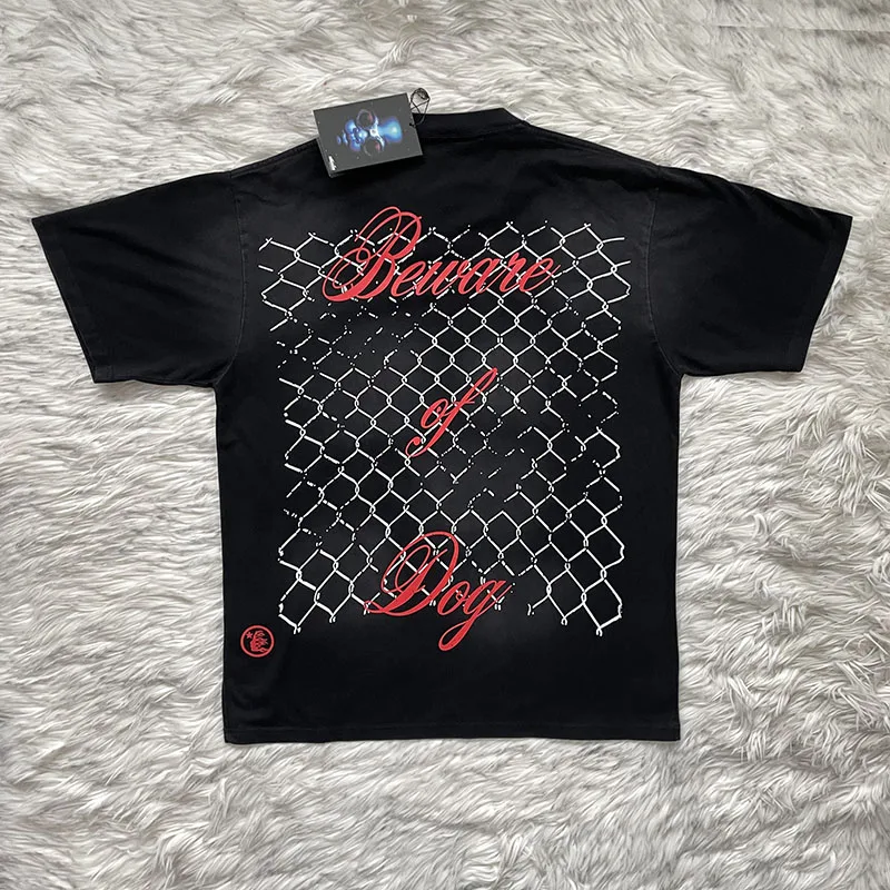 Pure Cotton Short Sleeve T-Shirt Dog Head Washed Style Youthful Summer Fashion round Neck Tee for Men by HELLSTAR STUDIOS