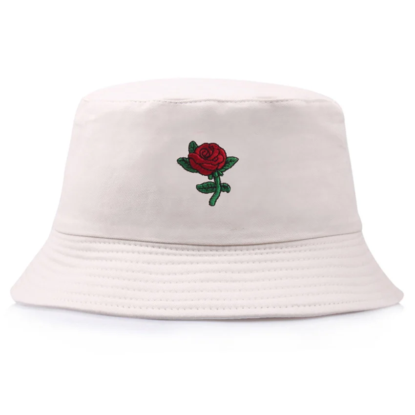 Summer Embroidery Rose Cotton Polyester Mix Material Fisherman\'s Cap for Women Outdoor Shade Soft Classic Panama Bucket Hat F81