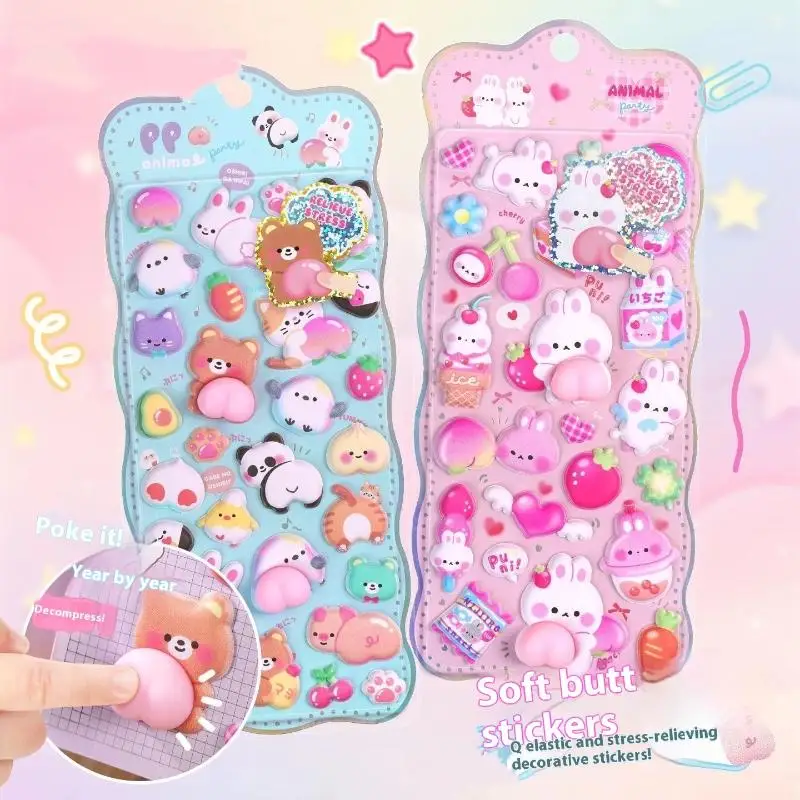 

1PCS Kawaii Cartoon 3D Peach 3D Stickers, Cute 3D Animals, Stress Relieving Stickers, DIY Decorative Stickers, Supplies //