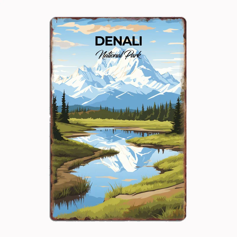 Denali National Park Travel Scenic Spot Poster Metal Plaque Tin Sign Home Decor Room Decoration Kitchen Wall Decor