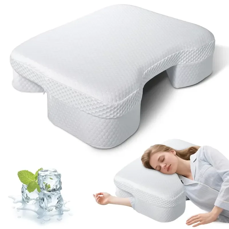 for Ergonomic Memory Foam Pillow with Arm Hole L Shaped Design for Side Sleepers to Relieve Neck Pain Breathable Cervical
