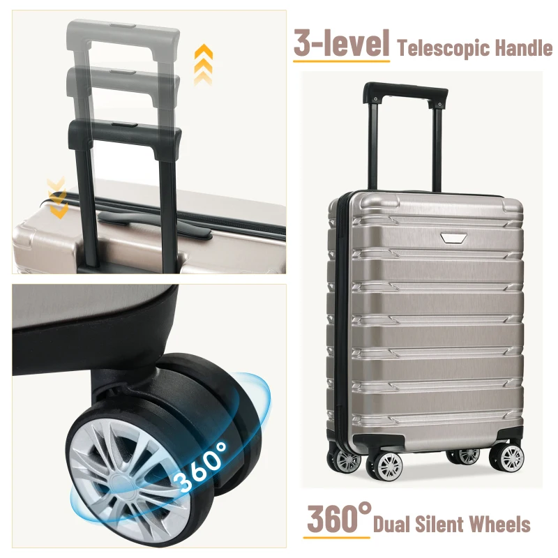Set 3 Piece Durable ABS PC Travel Suitcase With Spinner Wheels For Men Women
