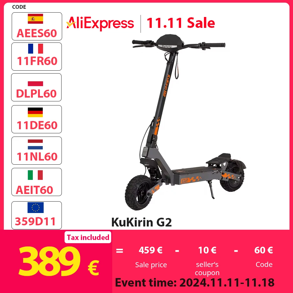 KuKirin G2 Folding Electric Scooter 800W Brushless Motor 10 Inch Vacuum Off-Road Tire EScooter 48V 15AH Battery Max Speed 45km/h