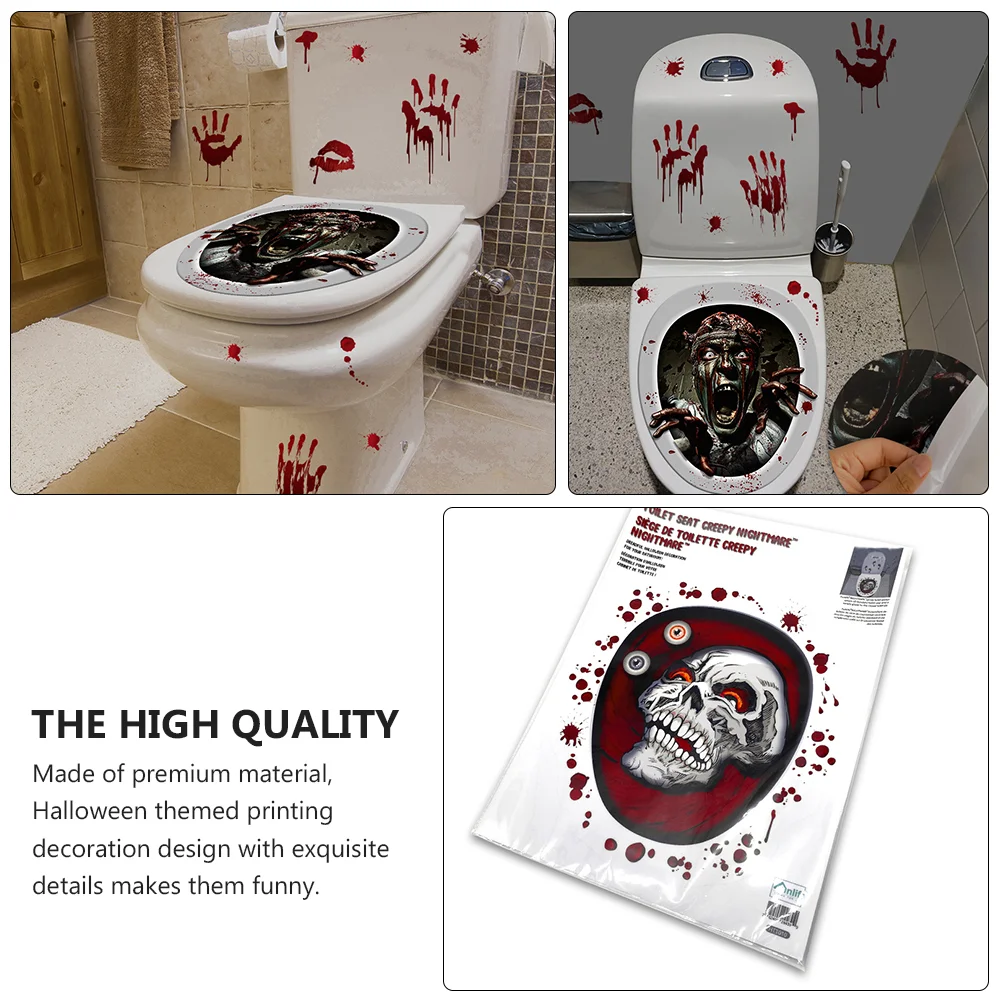 Halloween Screaming Zombie Toilet Sticker Stickers Seat Bloody Handprint Seats Clings Horror Wall Topper Detachable