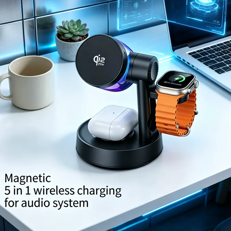 

Qi2 25W Wireless Charger Magnetic Fast Charging Bluetooth Speaker For iPhone 17 Pro Max For Apple Samsung Galaxy watch Airpods