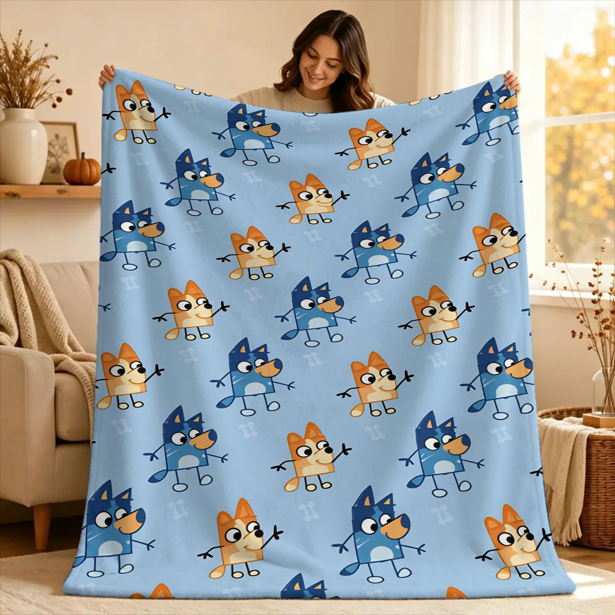 B-bluey Bingo Heeler Flannel Blanket  Soft Durable Throw Blanket for Bedroom Travel Fluffy Bedspread Sofa Bed Cover
