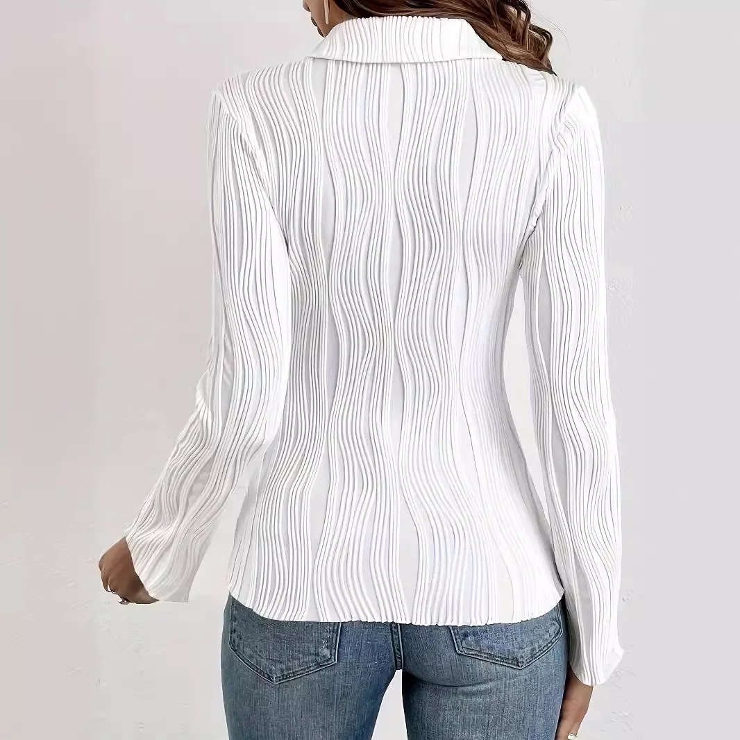 Luxury Women Long Sleeve White Shirt Slim Office Lady Blouse Button Up Wave Texture Cross-border Design Tops High-end Shirts