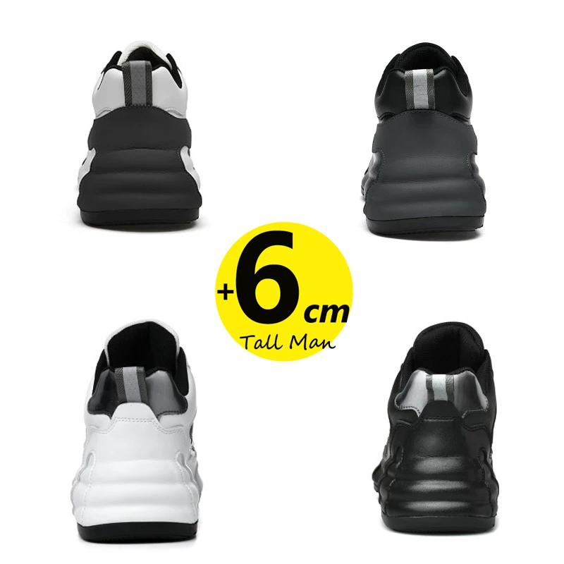 Man Sneakers Booster Elevator Shoes Height Increase Insole 6cm  Taller Heel Lift Chunky