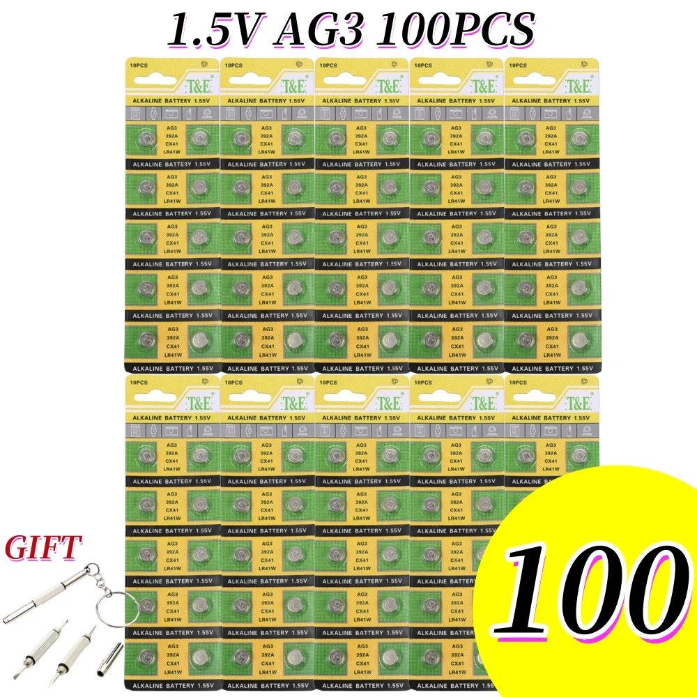 

100PCS AG3 LR41 Button Batteries SR41 1.55V Alkaline Battery 392 192 Round Cell Coin L736 384 SR41SW CX41 For Watch Toys Clock