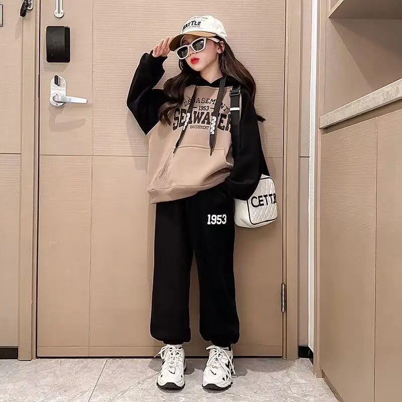 2023 New Baby Girls Korean Style Spring Fashion Suits 6 8 10 12 14 Years Children Leisure Trend Oversize 2pcs Set Girls Clothing