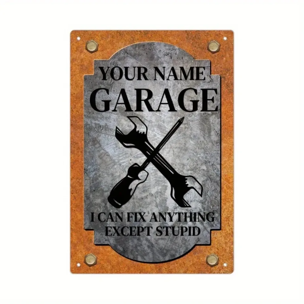 1pc Personalized Metal Sign Custom Name Garage Decor Wall Art Gift for Dad Grandpa Man Cave