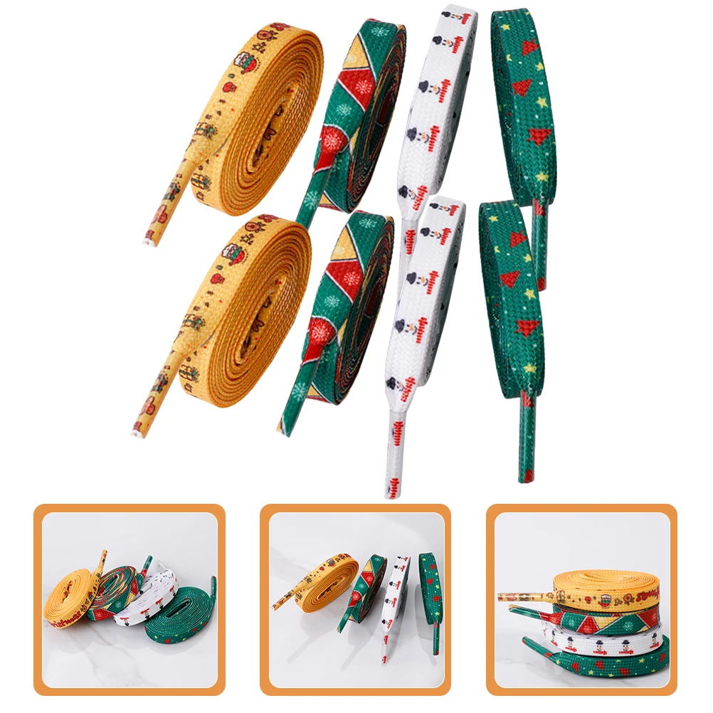 เชือกรองเท้าคริสต์มาสแบบแบน 4 ชิ้น เชือกรองเท้าสีสันสดใสสำหรับรองเท้าผ้าใบ รองเท้ากีฬา รองเท้าผู้ใหญ่ ใช้แทนเชือกรองเท้า ตกแต่งแฟชั่น