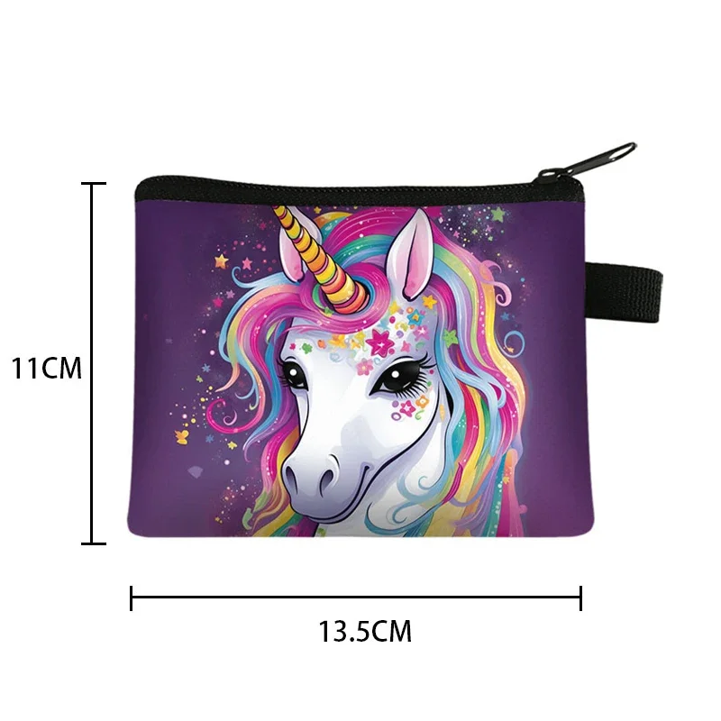 Cute Cartoon Unicorn Print Coin Purses Fantasy Rainbow Colorful Coin Bag Girl Kawaii Keys Credit Card Holder Small Wallet Gift