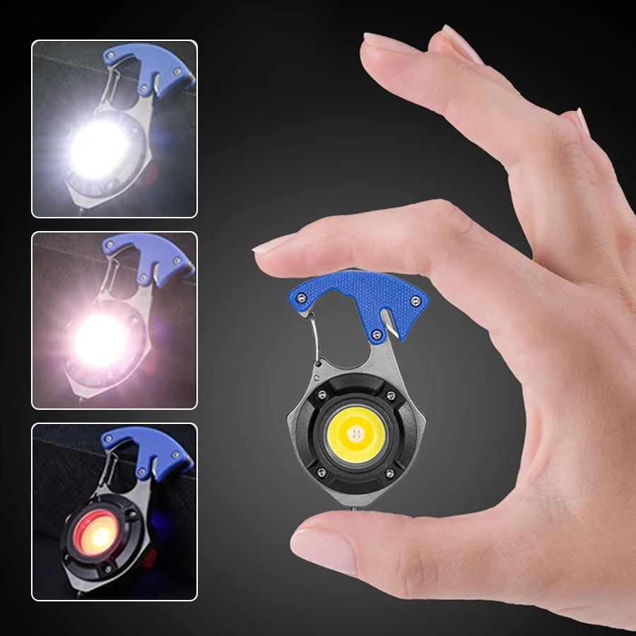 

Portable COB Flashlight Keychain Emergency Light 7 Modes with Screwdriver Window Breaking Hammer Multifunction Flashlight Torch