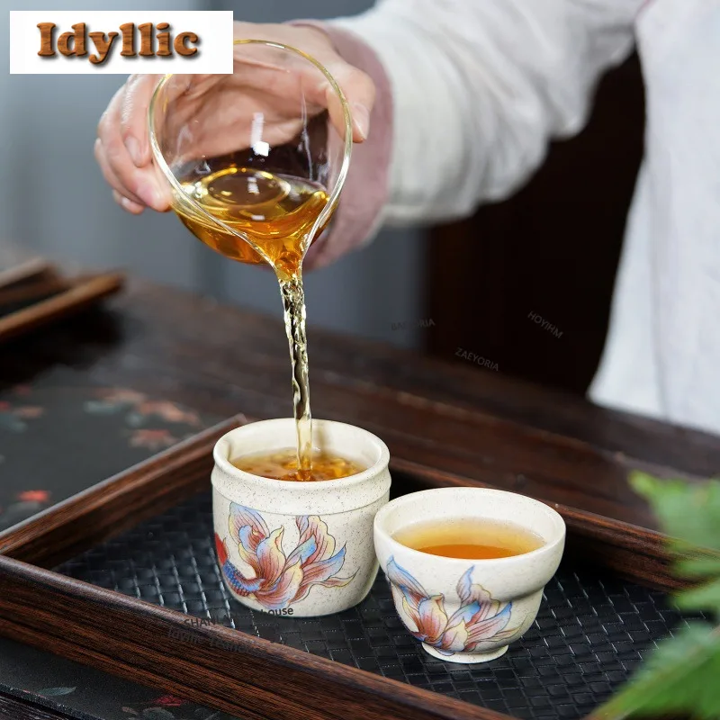 Yixing Zisha Sesame White Segment Gourd Teacup Elegant Tea Bowl Tea Cup Set Tea-tasting Fragrance Cup Chazhan Master Cups Cha