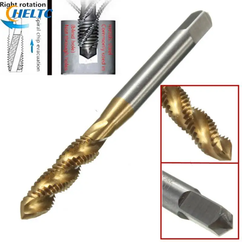 1PCS Titanium Coated Metric Hss Spiral Fluted Machine Screw Tap M3 M4 M5 M6 M8 Spiral Pointed Taps Tapping Thread Forming Tap