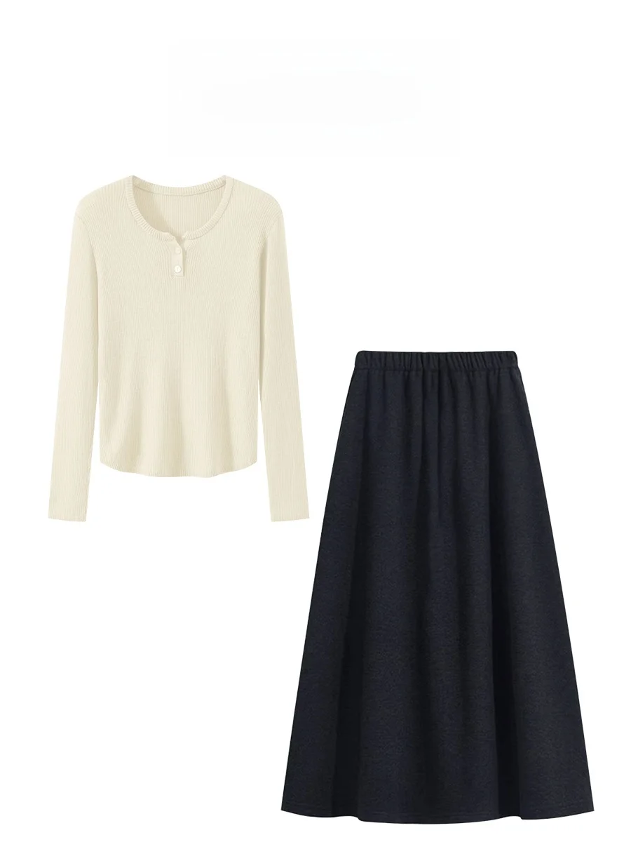 

Корейский стильный комплект Parkyeon: желтый вязаный топ с коротким рукавом и круглым вырезом, а также юбка с высокой талией. Модный женский ансамбль.