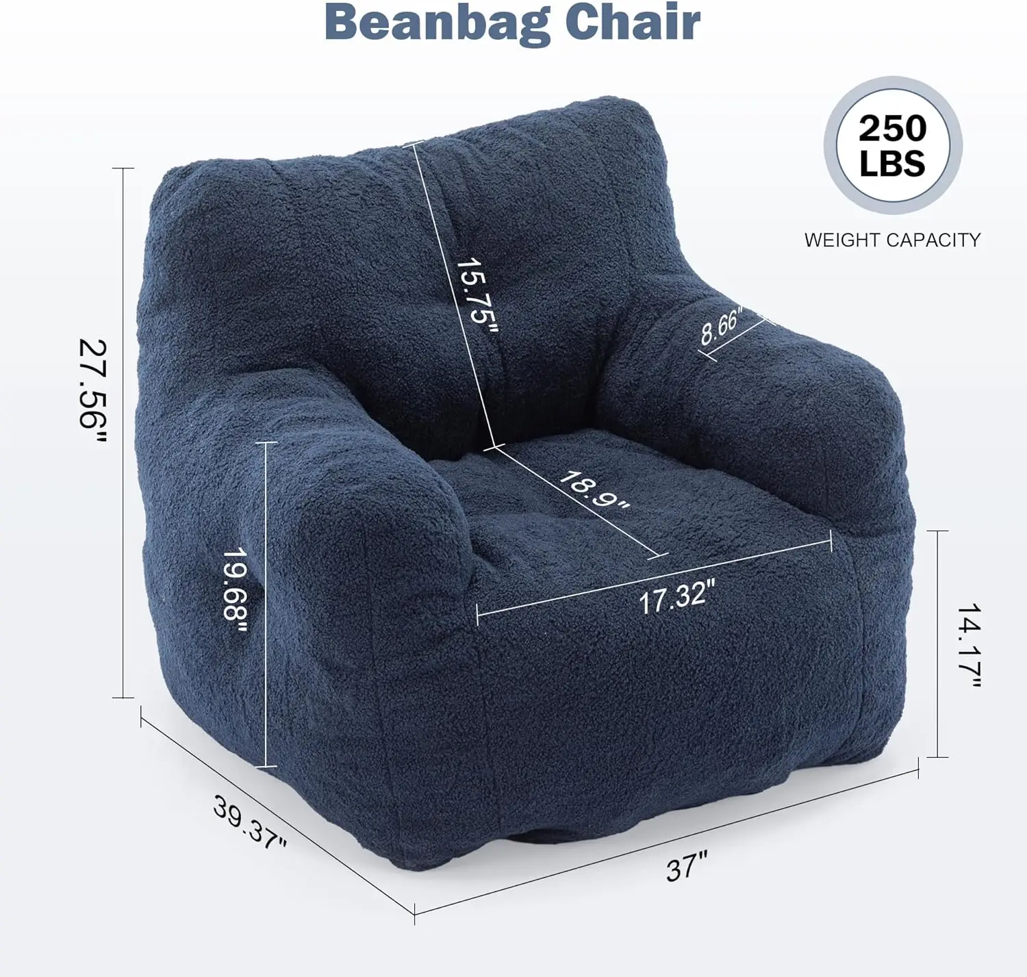 3FT Medium Bean Bag Chair with Filler, Comfy Soft Teddy Accent Chair Lounger Sofa Giant Bean Bag Chairs for Adults, Teens,