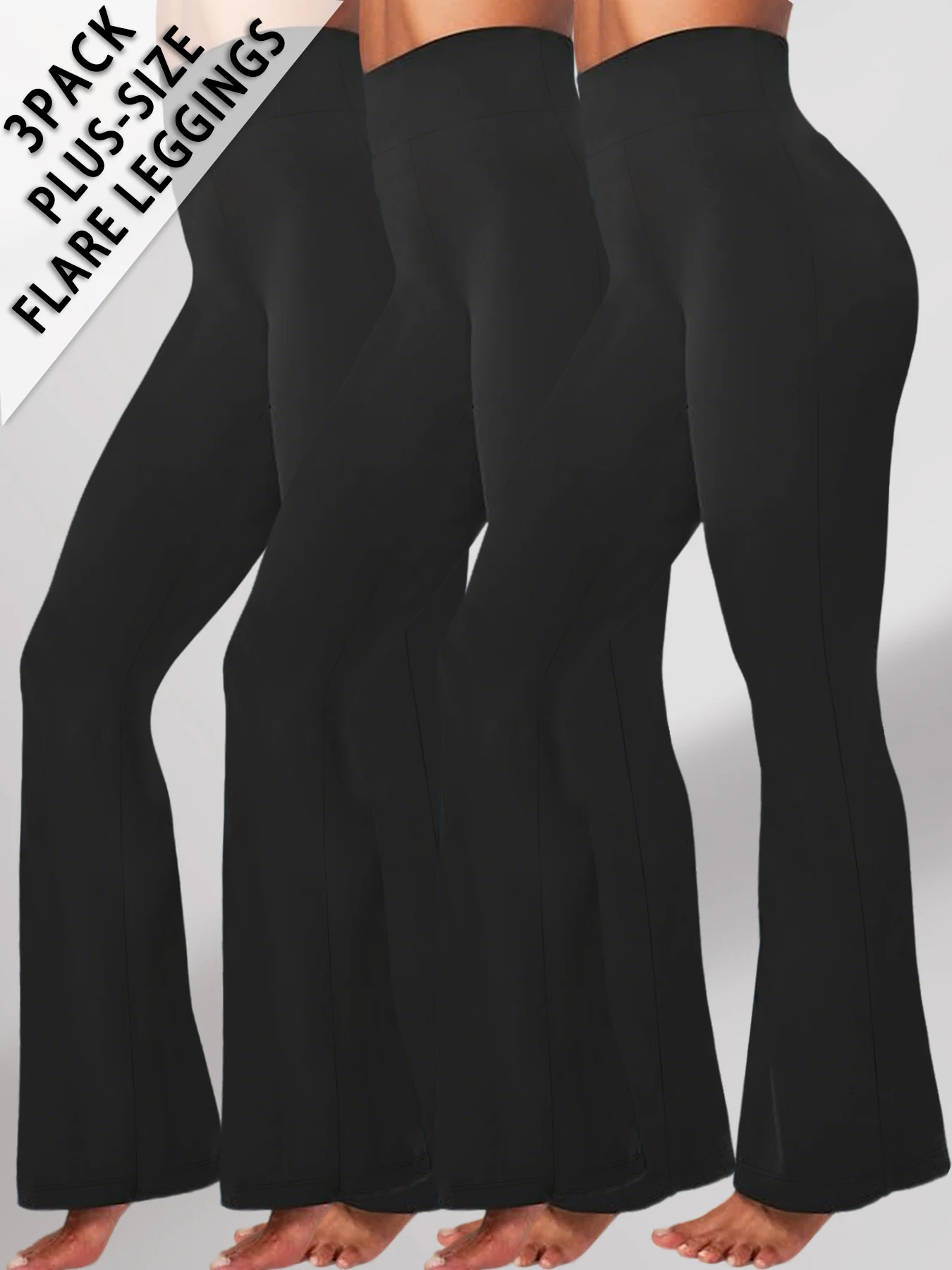 

3 Pack Plus Size Elegant women's high-waisted flared pants for yoga workout. Suitable for women leggings to use for leisure.