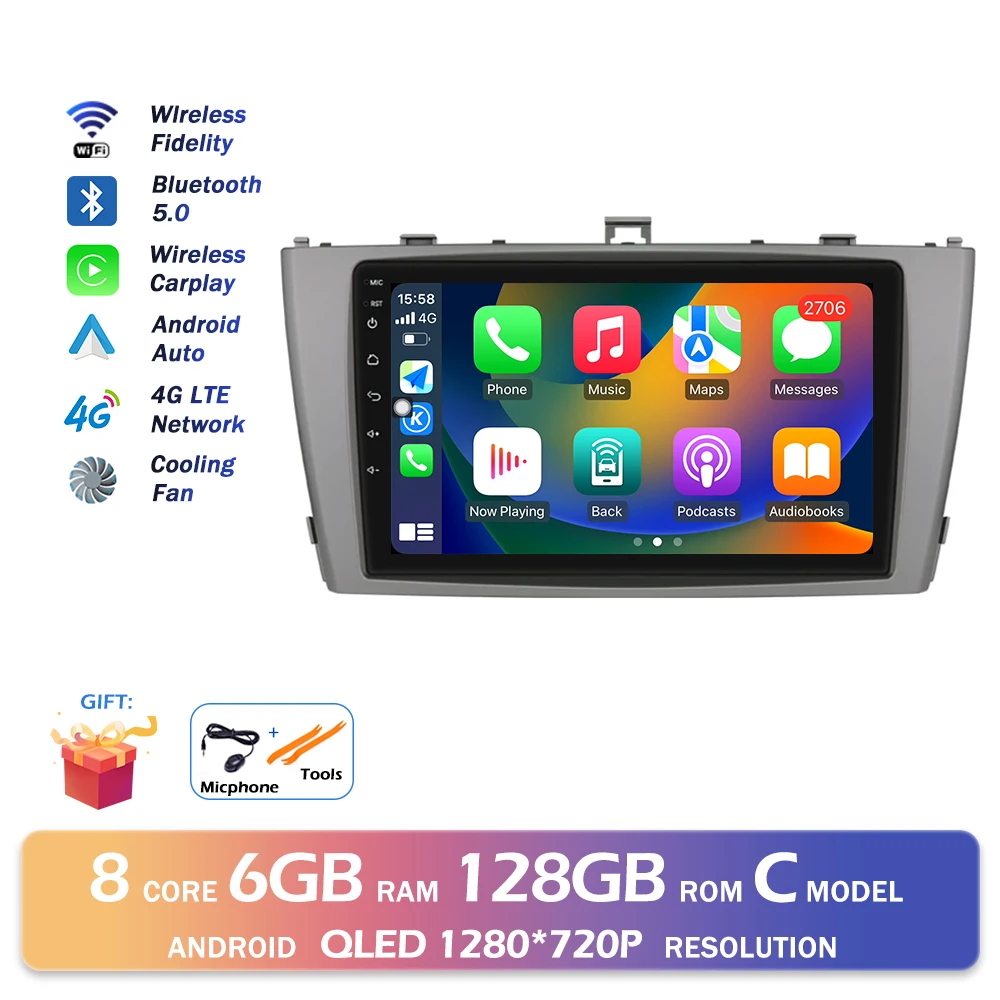 Android 16 QLED 2000*1200 P Voor Toyota Avensis T27 2008-2015 GPS Navigatie Multimedia Speler Auto draadloze CarPlay WIFI 4G