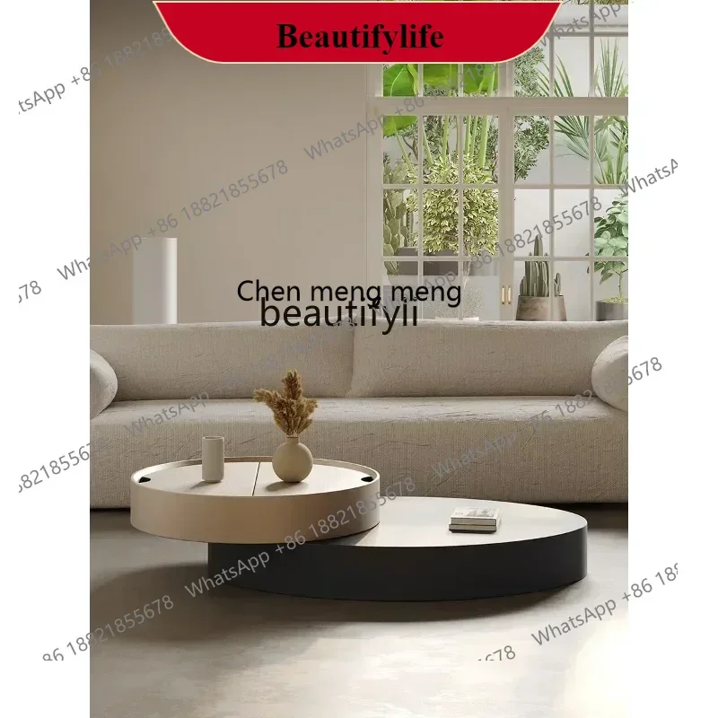 G153 Oval Light Luxury Modern Simple Paint Living Room Home Minimalist Small Apartment New Solid Wood Rotating Tea Table furnitu