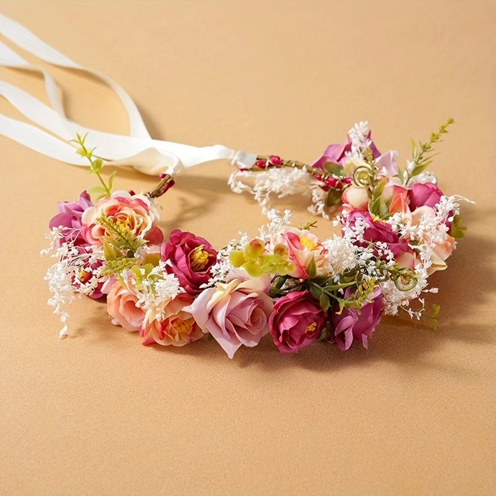 1pc Bridal Wreath Hot Selling Headwear Elegant Korean Dry Flower Hair Accessories Beach Vacation Photography Accessories
