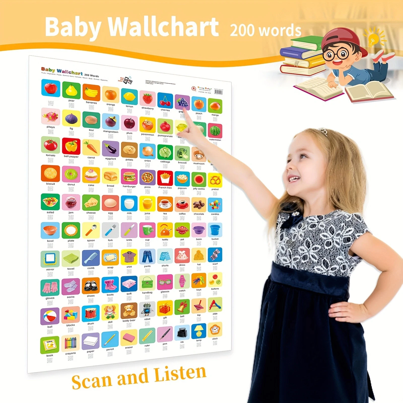 Oversized Crianças Poster Display, Wall Chart, Enlightenment Enhance Cognição das Crianças, Versão em Inglês