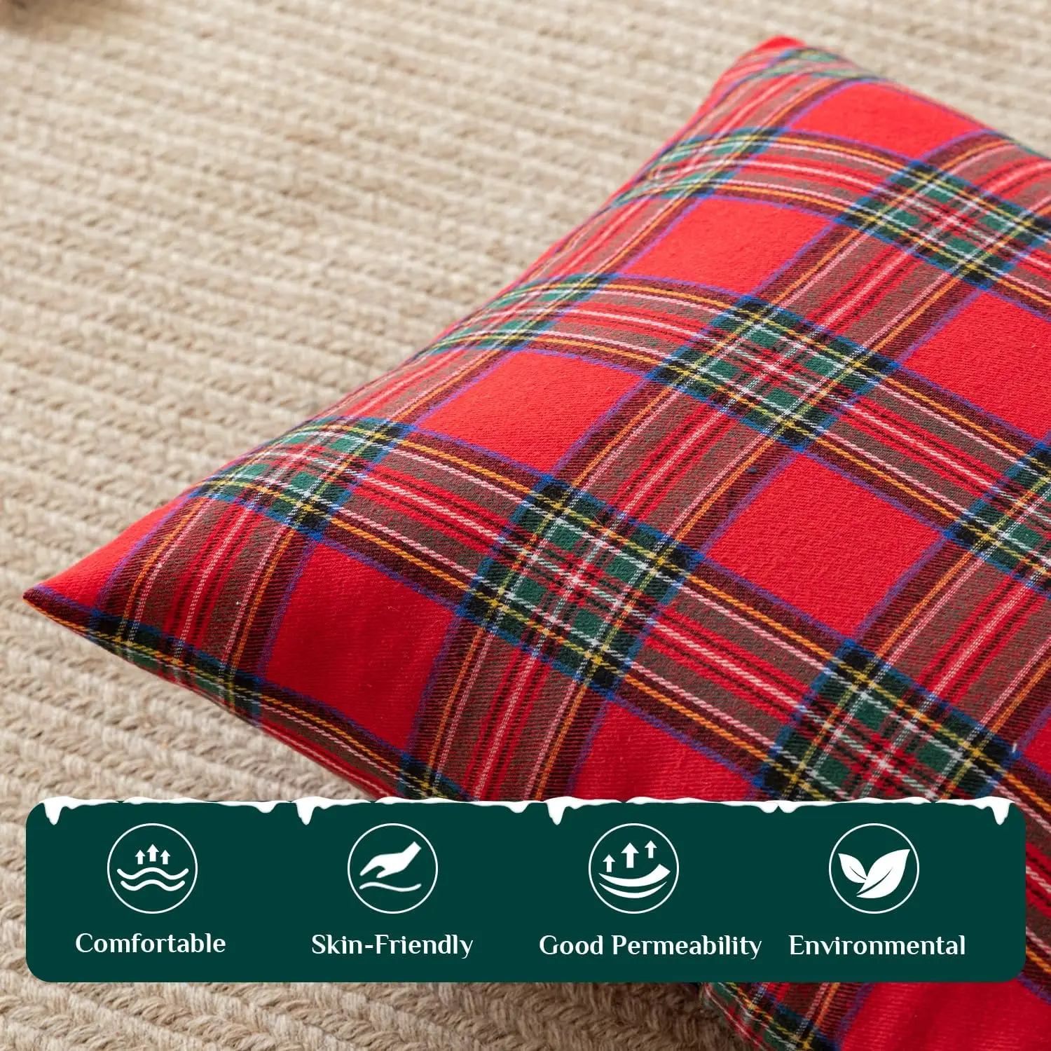 Christmas Plaid Decorative Throw Pillow Cover Red&Green for Scottish Tartan Cushion Case Farmhouse Buffalo Plaid Xmas Home Decor