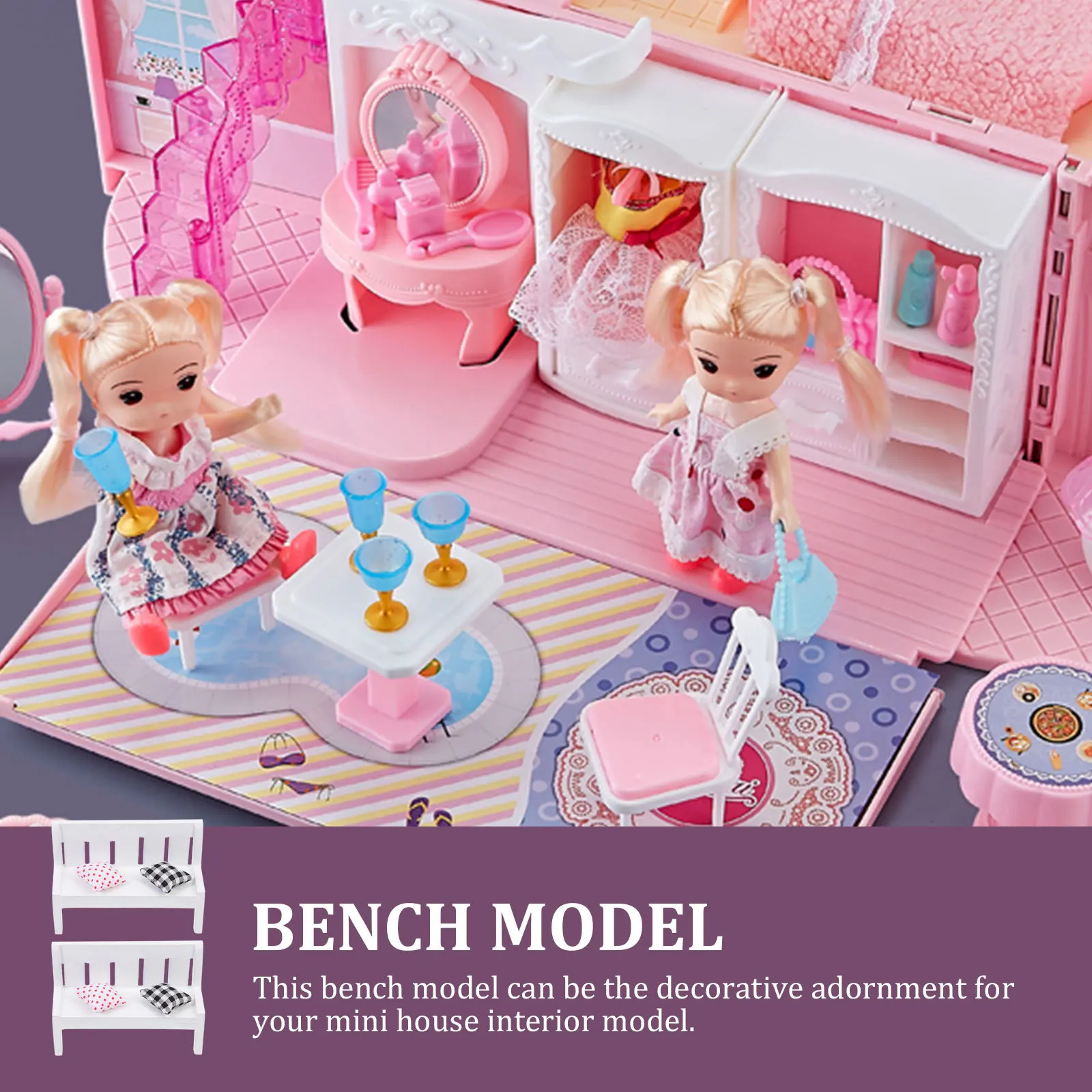 2 set Mini panca Accessorio per decorazioni per mobili piccoli per mini interni realistici Decorazioni per simulazione di decorazioni Micro paesaggio Scena Prop