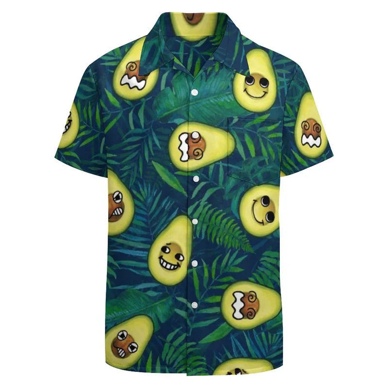 Tropics Leaves Avocados Graphic Shirts for Men Clothing 3D Print Hawaiian Beach Shirt Short Sleeve y2k Tops Clothes Lapel Blouse