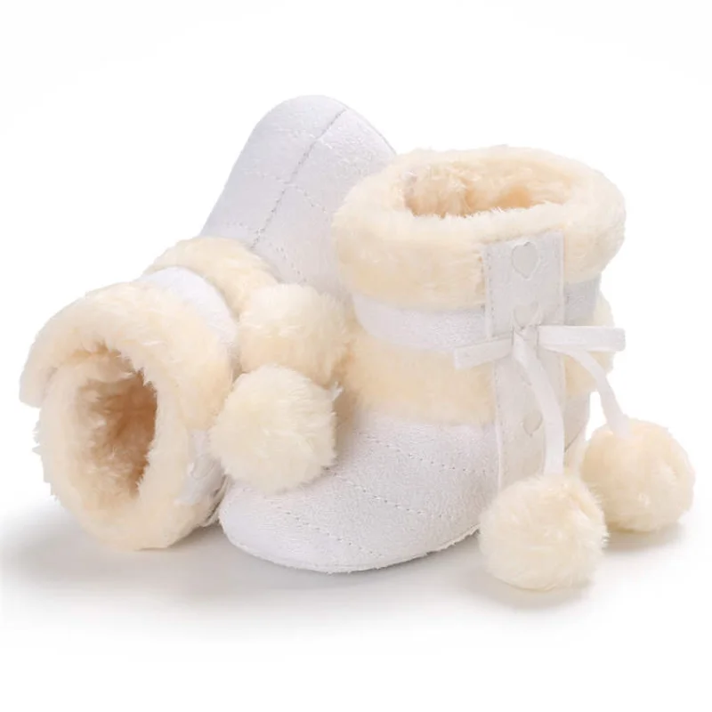 2022 Winter Snow Baby Boots 7-Colors Warm Fluff Balls Indoor Cottton Soft Rubber Sole Infant Newborn Toddler Baby Shoes