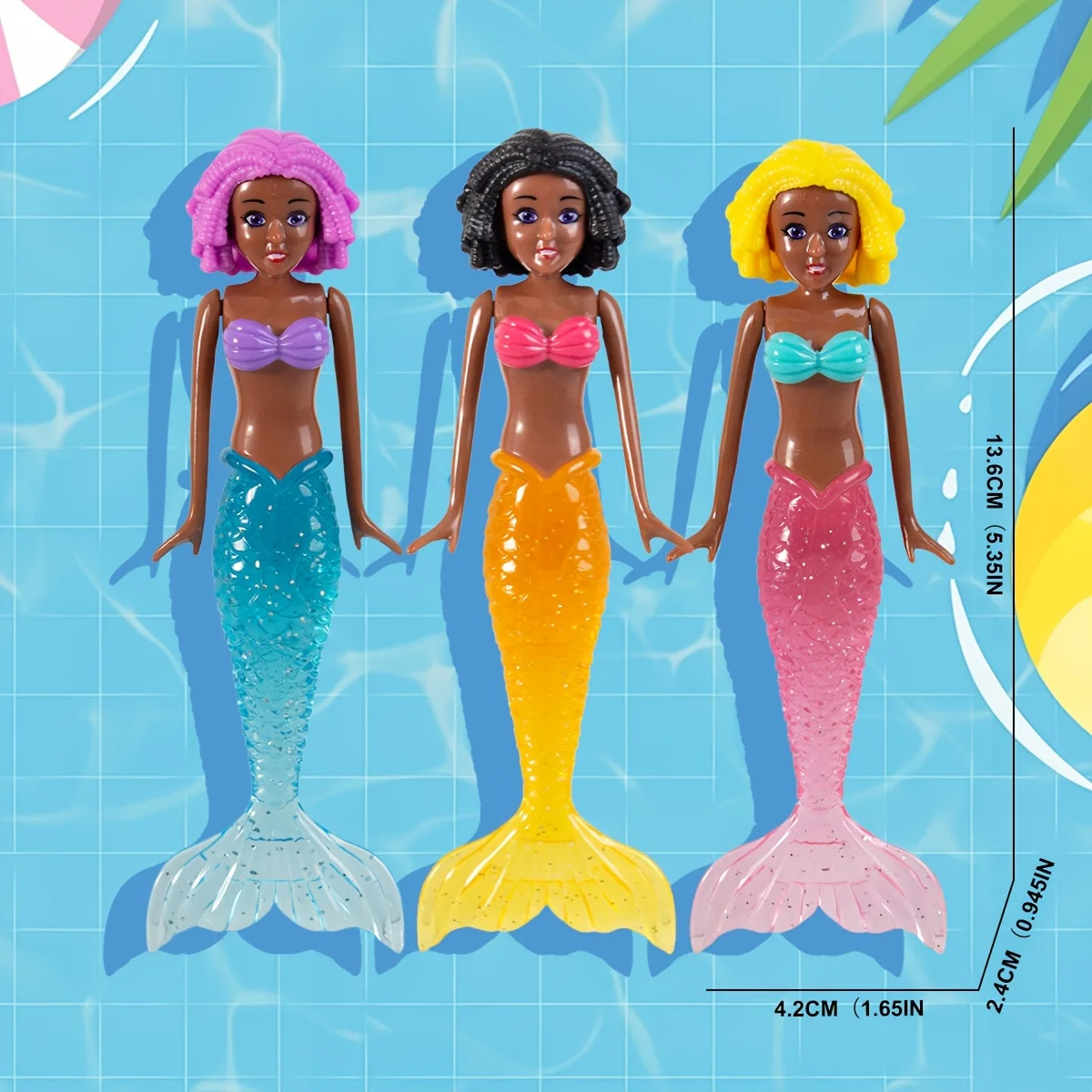 3er-Pack Meerjungfrau-Poolspielzeug für Kinder – buntes Spielset für Sommerschwimmen und Strandspaß, schwimmende Meerjungfrau-Puppen für Mädchen,