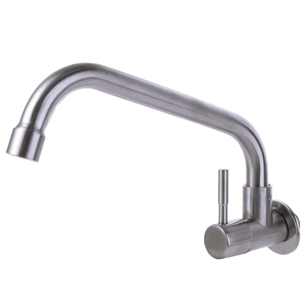 Wall Mounted Rotatable Kitchen Faucet Stainless Steel Splash-proof Sink Water Tap Curved Design Horizontal