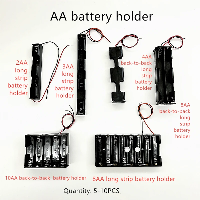 5/10PCS 2 4 6 8 10 Slots AA Battery Case Box AA LR6 HR6 Battery Holder Storage Case With Lead Wire Bateria Protection Container