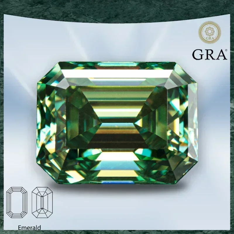 

Moissanite Stone Natural Colour Yellow Green Color Emerald Cut with GRA Certificate Gemstone Charms Jewelry Making Materials