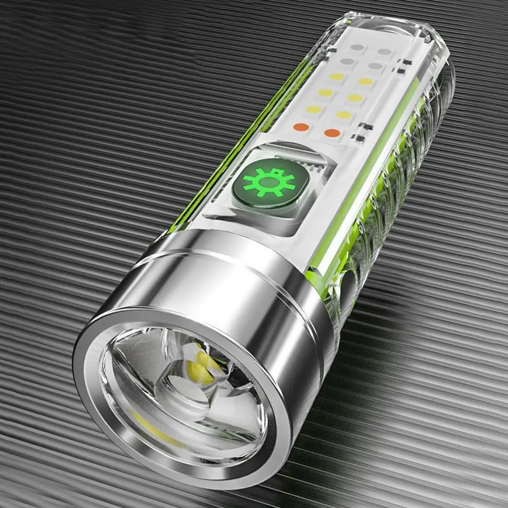 White Laser Bright Flashlight With Red And Blue Flashing Fluorescence  TyPE-C Multifunctional Mini 520A Flashlight