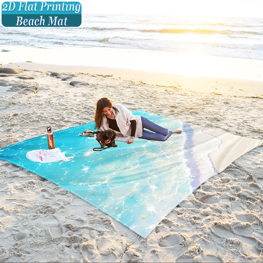 1-Piece Set, Summer Outdoor Beach Mat, Includes 4 Ground Stakes, Unique Printed Design, Fade-Resistant, Lightweight, Quick-Drying, Easy to Carry, Windproof and Sandproof, Fashionable and Trendy Outdoor Activity Decoration, Suitable for Beach, Camping, Picnics, Parties