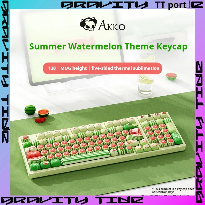 Mog Pbt  Bun Mushroom-Shaped Keycaps Summer Watermelon-Themed Keycaps Five-Sided Thermal Sublimation 138 Keycaps Alice Layout