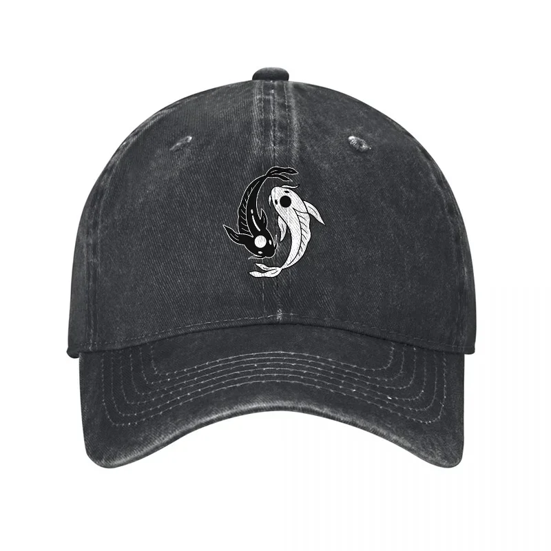 New YIN YANG FISH LOGO WASHED COTTON BASEBALL CAP UNISEX ADJUSTABLE HAT CLASSIC STYLE OUTDOOR CASUAL HEADWEAR FOR MEN AND WOMEN