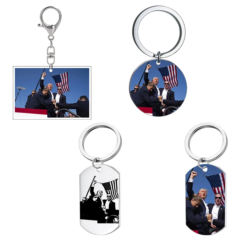 1PC New 2024 Trump Memorabilia Acrylic Pendant Keychain For Fans Jewelry Gift Key Ring